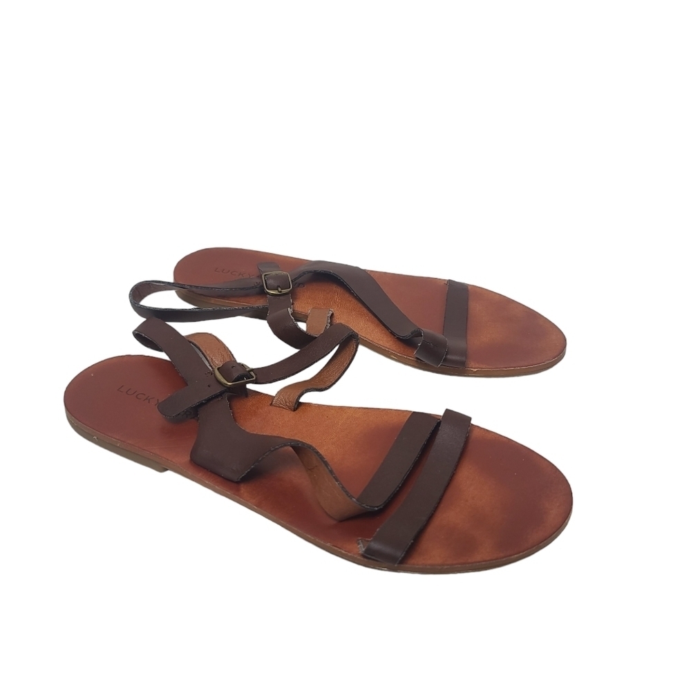 Lucky Brand Brown Flat Adjustable Ankle Strap Sandals 8.5M